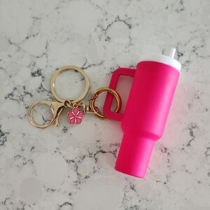 Mini Tumbler Keychain Opens As Seen On Tik Tok Hot Pink Gold With Flower Detail